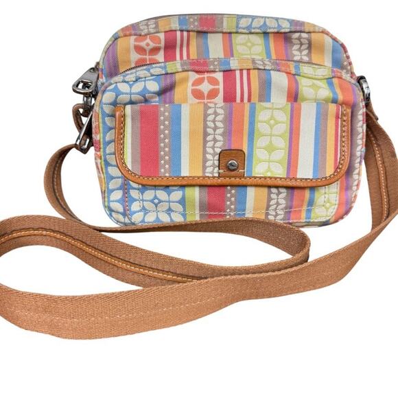 Fossil Canvas Leather Trim Colorful Crossbody Shoulder Bag Messenger Purse - Picture 1 of 16